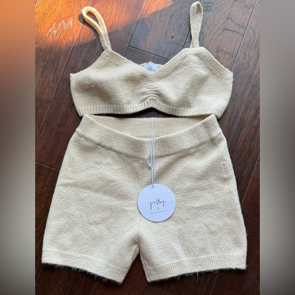 PRINCESS POLLY Cream Ruched Bra Crop Sweater Bra and Short Set Small/ Medium - Picture 1 of 8